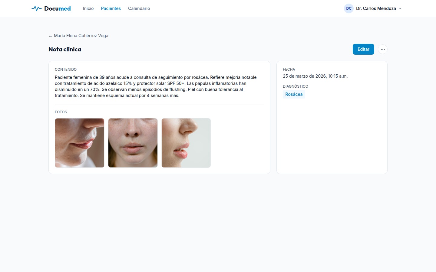 Documed - Nota clínica con fotos