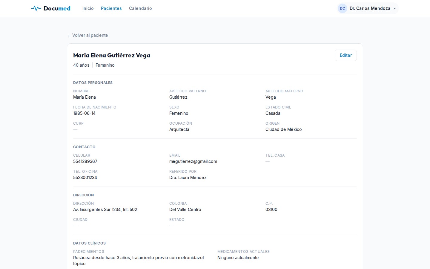Documed - Ficha del paciente