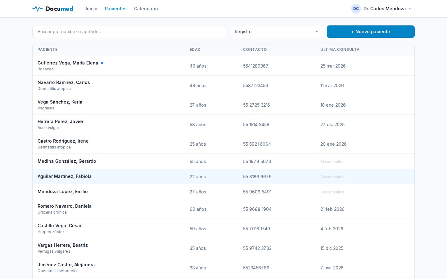 Documed - Lista de pacientes